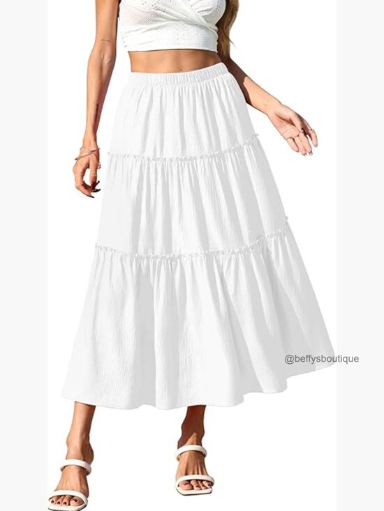 Dresses & Skirts - Women's A-Line Midi Skirt Elastic Waist Flowy Ruffle Casual Work Wear